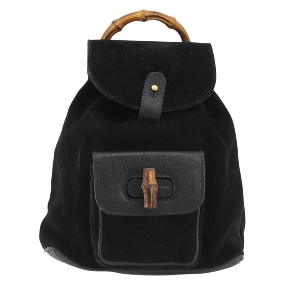 Gucci Bamboo Suede Backpack 003 Black